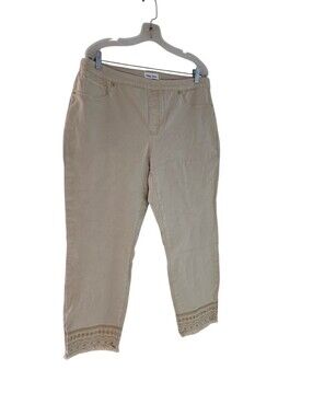 Tribal Jeans Size 14 Embroidered Beaded Studs Raw Hem Crop Ankle Jeans